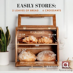 Wooden Bread Box Double Layer Storage With Transparent Window For <b>Kitchen</b> Countertop Freshness Preservation - Product Image 3