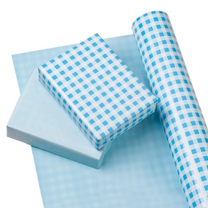 Custom Eco-Friendly Recyclable <b>Blue</b> Checkered Tissue <b>Paper</b> <b>Roll</b> 80GSM Double Side Coated PE Waterproof Gift Packaging <b>Paper</b> - Product Image 3