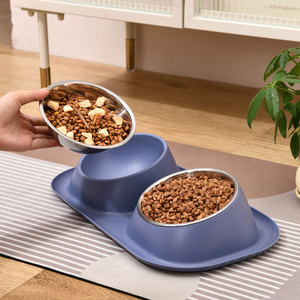 Grosir mangkuk hewan peliharaan baja tahan karat dua dalam satu mangkuk untuk air makanan makanan dengan pelindung leher yang dapat dilepas dan mudah dibersihkan - Product Image 5