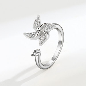 2026 New Micro Pave Zircon Rotating Windmill Open <b>Adjustable</b> <b>Rings</b> Copper Gold Plated Anti Anxiety Impatience Jewelry - Product Image 6