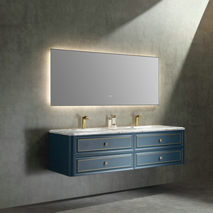 Meuble de rangement mural de salle de bain en bois massif au design moderne et luxueux, double vasque haut de gamme pour villas, porte laquée - Product Image 2
