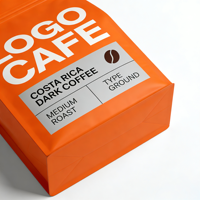 Sachet de café mat à fond plat orange imprimé sur mesure, refermable avec fermeture éclair, marque privée, emballage vide en gros