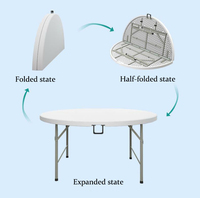 Table de jardin ronde moderne en plastique avec structure en plastique, mobilier d'extérieur portable et pliable