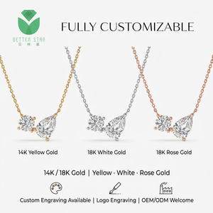 Collar de Diamantes Cultivados en Laboratorio Betterstar, Oro Amarillo de 14K/18K, Corte Pera y Redondo, Collar con Colgante de Dos Piedras para Mujer - Product Image 3