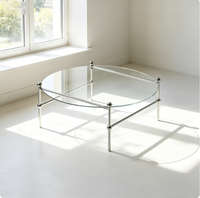 Table d'appoint ronde en verre trempé et acier inoxydable de style coréen moderne pour petit salon, salle à manger et usage hôtelier
