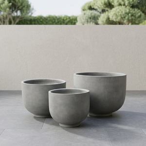 Ensemble de pots à fleurs en béton modernes pour l'extérieur, jardinières de jardin au design minimaliste, style circulaire gris pour plantes vertes - Product Image 2