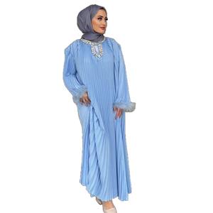 मियोक महिलाओं के प्लस आकार की प्लेटेड ड्रेस लाइट लक्जरी मध्य पूर्वी कपड़े आकस्मिक शैली की लंबाई वाली लंबी स्कर्ट पोशाक - Product Image 5