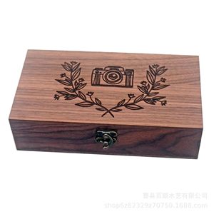 Wooden <b>Photo</b> <b>Storage</b> <b>Box</b> Rectangular Brown Engraved Camera Pattern With Lid And Compartments For Decorative <b>Storage</b> - Product Image 4