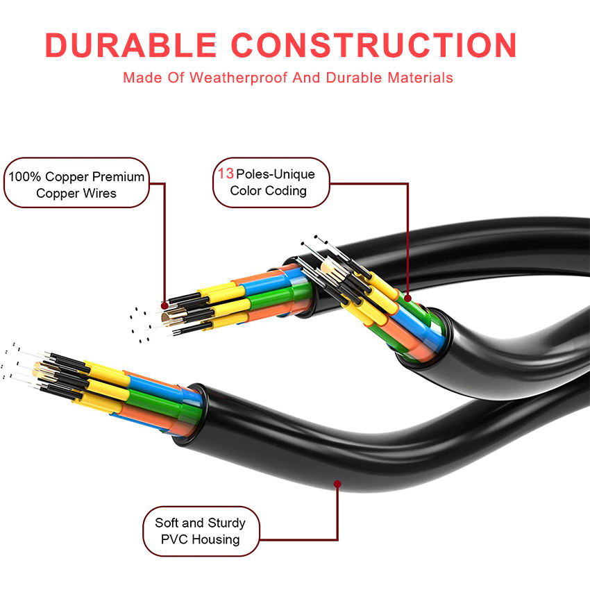 13Pin-13Pin Adapter Cable Trailer Plug Extension Spring Cord For Car