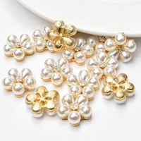 Kancing Mutiara Datar 20mm dengan Dasar Emas, Kristal Berbentuk Bunga, Hiasan untuk Perhiasan DIY, Aksesoris Pernikahan