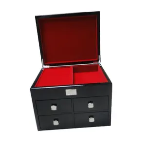 Оптовая продажа, китайский роскошный ящик для хранения колец, лакированный черный цвет, деревянная шкатулка для ювелирных изделий