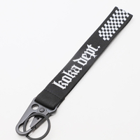 Lanière personnalisée de style course JDM en jacquard avec motif drapeau à carreaux, sangle de clé de voiture personnalisée pour les passionnés d'automobile