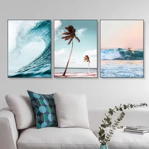 Paisaje marino puesta de sol pintura al óleo <span class=keywords><strong>Costa</strong></span> pared arte Surf impresión ola cartel lujo sala de estar naturaleza paisaje pared pintura - Product Image 3
