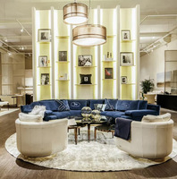 Europäischer Nordischer Stil Halbkreis-Sofas Polsterstoff Blauer Samt Couch Wohnzimmer Canape Modernes Halbrundes Kreissofa