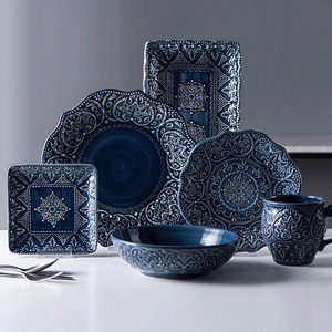 Service de <span class=keywords><strong>vaisselle</strong></span> en céramique de style <span class=keywords><strong>baroque</strong></span> vintage, plateau de service à steak en porcelaine, plateau à salade et à dessert, bol à soupe, <span class=keywords><strong>vaisselle</strong></span> de restaurant - Product Image 1