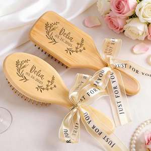 <b>Personalised</b> Wooden <b>Hair</b> <b>Brush</b>, Handmade Air Cushion <b>Brush</b> with Engraved Name, Custom Bridesmaid Proposal Gift, Wedding Favors - Product Image 1