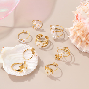 Lindos Anillos Ajustables de Acero Inoxidable con Diseño de Flor de Concha y Perla, Joyería para Bebé, Regalo para Niñas - Product Image 2