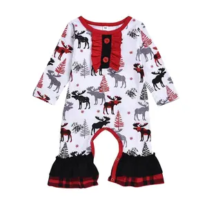 Hot sale cute baby girls romper reindeer print toddler Christmas style Winter Fall season clothes rompers