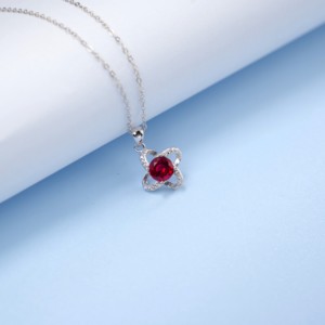 925 Sterling Silver Lab Grown <b>Ruby</b> <b>Necklace</b> - Product Image 3