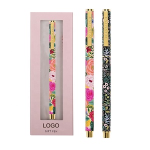 Thiết Kế Tùy Chỉnh Truyền Nhiệt Bút Đẹp Hoa Bút Màu Hồng Kim Loại Lăn Gel Bút In Biểu Tượng Tùy Chỉnh Hộp Màu Hồng Bao Bì Trường Hợp - Product Image 1