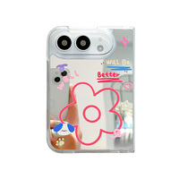 Coque de téléphone mignonne avec miroir de maquillage intégré pour iPhone Duo Fold, en TPU transparent antichoc avec sangle en cristal, personnalisable OEM