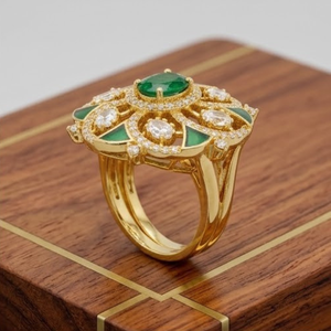 Luxury 925 <b>Silver</b> <b>Emerald</b> Kundan Statement <b>Ring</b> Gold Adjustable Floral Jewelry for Women Party Wear Fashion - Product Image 3