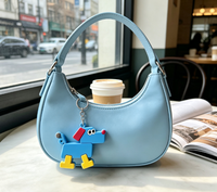 Gantungan Tas Bentuk Tidak Beraturan dari PVC Lunak, Motif Anjing Kartun Lucu HS, Bunga Timbul, Dapat Dilepas, Aksesoris Fashion