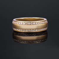 Herrenring mit Doppelreihen-Vollbesatz, 18K Massivgold, Runder Labor-Diamant, Breit, für Hochzeit und Verlobung