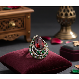 Pear Design Garnet <b>CZ</b> Ottoman Design Wholesale Handcrafted Authentic 925 Silver Sterling <b>Ring</b> Jewellery - Product Image 3