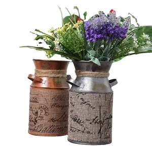 Carafe à lait galvanisée en métal de Style Antique, Pot à lait avec décoration nouée, carafe de fleur