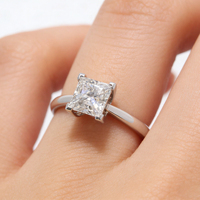 Anillo de Compromiso de Diamante Cultivado en Laboratorio, Corte Princesa, Oro de 14K, Color Blanco D, 2-4g, Estilo Clásico de Lujo, Certificado IGI, Joyería para Mujer