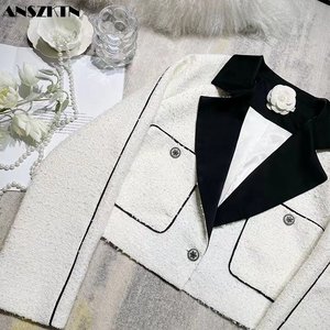 ANSZKTN-<span class=keywords><strong>Chaqueta</strong></span> de Traje de Lana para <span class=keywords><strong>Mujer</strong></span>, <span class=keywords><strong>Blazer</strong></span> con Bolsillos Grandes, <span class=keywords><strong>Blazer</strong></span> de Tweed, Estilo Occidental, Vintage, Blanco - Product Image 4