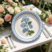 Blauwe bloemen papieren borden hortensia botanische print wegwerpbaar 7 inch 16 stuks decoratief voor buitenfeest tafeldecoratie