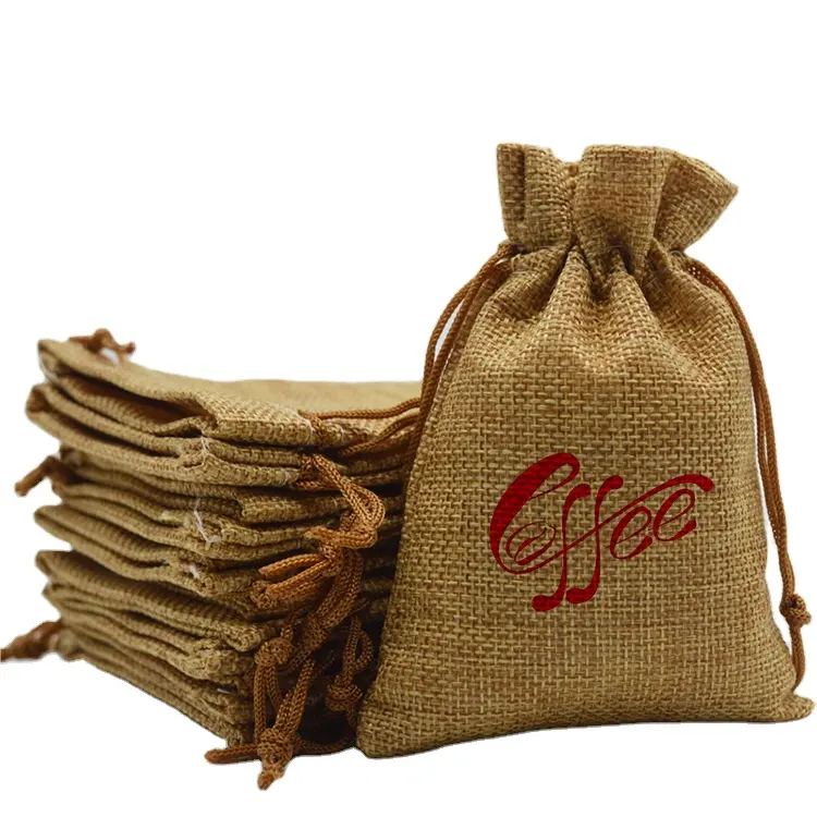 Promotional wholesale custom Logo jute bag burlap drawstring ruffle eco-friendly shopping double drawstrings storage bags