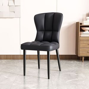 Dining Chair Tufted High <b>Backrest</b> Black Leather Look Modern Living Room Chair Adult Use - Product Image 1
