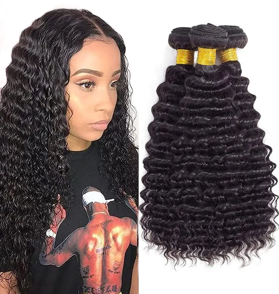 Deep wave – lot de 3 mèches de cheveux humains, mélange de cheveux humains, pièce de cheveux au chocolat pour femmes noires, extensions de cheveux pour chapeaux de perruque pour femmes