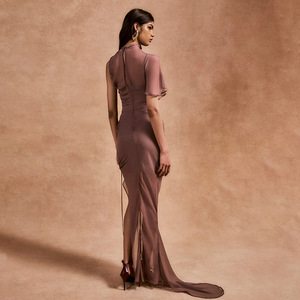 Elegante Vestido de Noche Largo de Gasa para Mujer, Cuello Alto, Asimétrico, Sin Mangas, Translúcido, Largo hasta el Suelo, Vestido Formal - Product Image 4