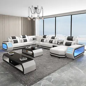 Lounges Modern Living Room Sofas Lounge Furniture Sectional LED Leather Sofa Sets