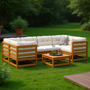 Conjunto de Sofá de Jardín de Madera de Pino Maciza Color Canela, con Cojines de Tela Oxford, Muebles de Exterior de Diseño Contemporáneo y Duradero - Product Image 2