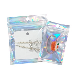 100 Uds. Bolsas impresas personalizadas con logotipo de regalo holográfico papel de aluminio con cierre de cremallera embalaje de plástico transparente bolsa de Mylar para <span class=keywords><strong>ropa</strong></span> cosmética - Product Image 3