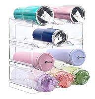 Grand support organisateur de bouteille d'eau sur pied pliable en plastique à 4 niveaux supports de stockage empilables armoire réfrigérateur double OEM ODM