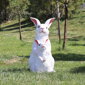 Nhựa ấm lòng Mẹ Thỏ và bé <span class=keywords><strong>Bunny</strong></span> gia đình điêu khắc vườn tượng dễ thương trang trí ngoài trời cho cha mẹ-con - Product Image 1