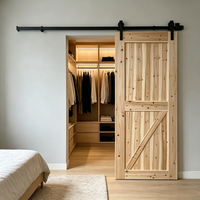 Simple Structure Solid Fir Wood Barn Door Sliding Partition Door for Studio and Office Room Separation
