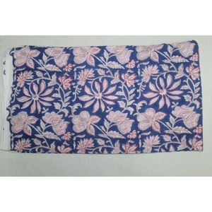 Blue & Pink Flower Hand Block Print Cotton Fabric 110 GSM for Curtains <b>Diapers</b> Home Textiles Bags Accessories for Best Price - Product Image 5