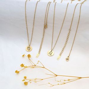 Constellation Pendant Necklace 18k Gold Plated Titanium Steel Chain For Women Everyday Wear Aquarius Taurus Leo Aries Pisces - Product Image 4