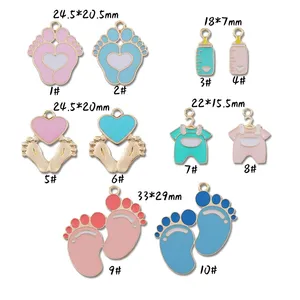 Enamel Newborn Baby Charms Birthday Party Bottle Clothes Footprint Charms for Jewelry DIY Craft Making