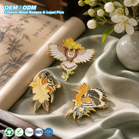 Broche en émail personnalisée Oiseau Fleur, Épingle de revers Hibou Animal, Badge Métallique Nature Faune, Art Chinois, Broche Florale, Cadeau Décoratif