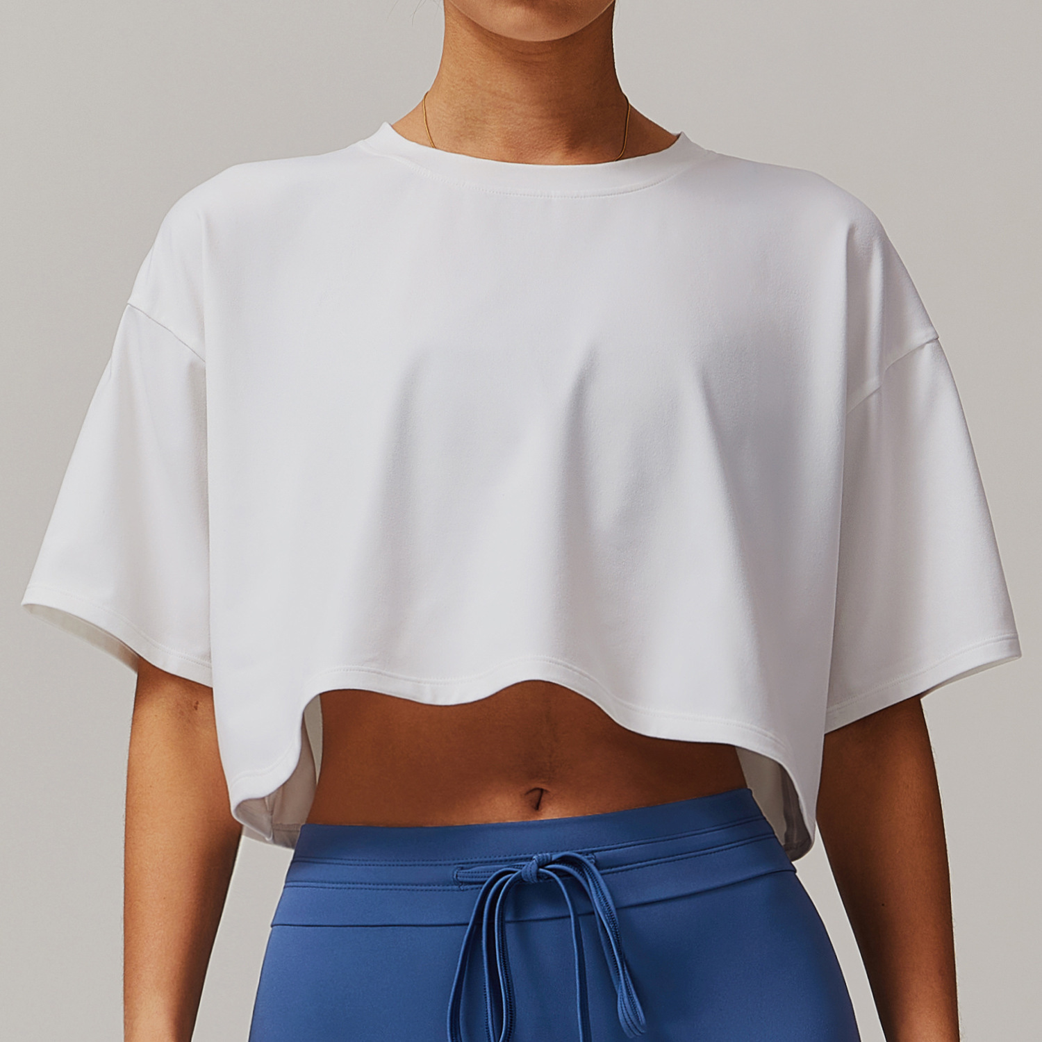 Manufacturer's Custom Women's O-Neck Gym Crop Top Breathable Soft Quick Dry Short Sleeve Front Loose Casual T-Shirt Fitness Yoga