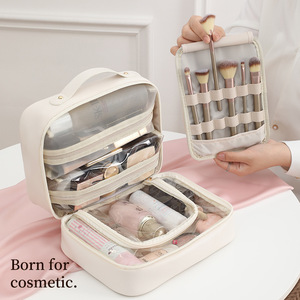 <b>Large</b> Capacity Makeup <b>Bag</b> With Zipper Compartment Travel <b>Cosmetic</b> Storage Case For Women White Pink Brown Black - Product Image 1