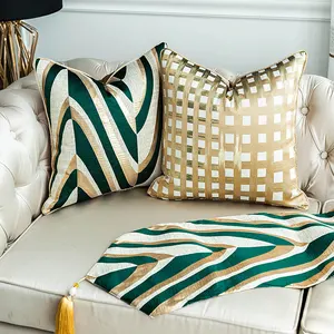 Green Throw Pillows Blue Gold Striped Jacquard Luxury Nordic European Throw Pillow Covers Decorative Pillows For Sofa Home Decor